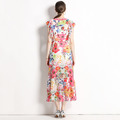 雪紡度假風印花洋裝兩件式不規則係帶長裙_2