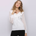 蕾絲袖拼接荷葉邊針織素色套頭顯瘦針織衫