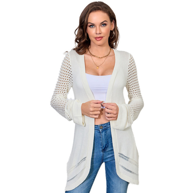 V領長袖針織衫防曬衫針織鏤空修身顯瘦開衫外套