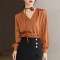 襯衫V領新款寬鬆緞面襯衣氣質高級感醋酸上衣