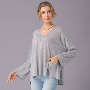 歐美V領針織衫長袖針薄版色套頭上衣