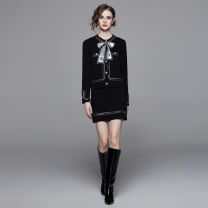 時尚名媛氣質針織套裝單排扣開衫+包臀短裙兩件式