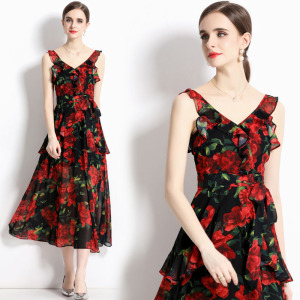 碎花洋裝大露背裙修身顯瘦氣質大擺長裙