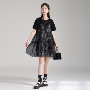 碎花假兩件吊帶洋裝寬鬆顯瘦小個子短裙子