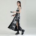 小眾設計感拼接印花洋裝不規則吊帶裙子高級感_1