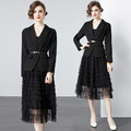氣質名媛收腰顯瘦西裝外套網紗蛋糕裙兩件式