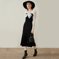 法式黑白拼接蝴蝶結針織魚尾洋裝_1