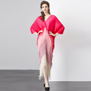 皺褶流蘇漸層撞色洋氣時尚顯瘦包臀一步裙