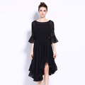 大擺寬鬆雪紡時尚鬆緊腰加大尺碼小黑裙子_1