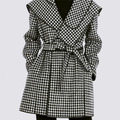 千鳥格上領毛呢外套高級感小香仿羊毛大衣_2