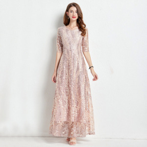 大碼刺繡時尚大擺長版氣質亮片妙齡晚禮服