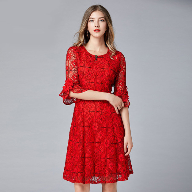 歐美法式喇叭袖遮肚子A字百搭休閒裙