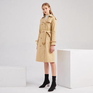 歐洲風衣長版收腰棉質時尚外套長袖翻領