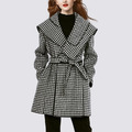 千鳥格上領毛呢外套高級感小香仿羊毛大衣