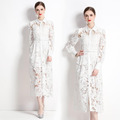 水溶蕾絲氣質時尚長袖修身顯瘦長裙
