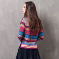 條紋寬鬆針織衫復古穿繩長袖打底毛衣_2