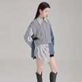 中長版條紋牛仔拼接襯衫疊穿馬甲兩件式上衣_1