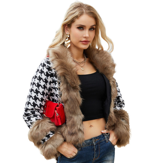 格紋外套可拆式毛領短版時尚上衣千鳥格