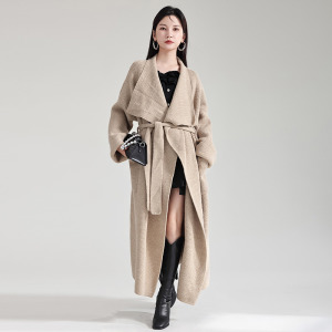 復古大翻領針織外套無扣加厚毛衣開襟衫慵懶風針織大衣