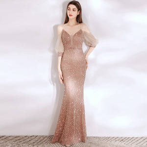 魚尾吊帶晚禮服修身性感氣質宴會尾牙晚禮服