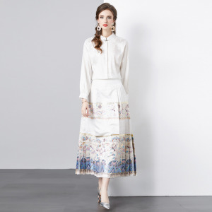 中式漢服 高腰印花繫帶馬面裙—有裡布