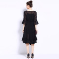 大擺寬鬆雪紡時尚鬆緊腰加大尺碼小黑裙子_2