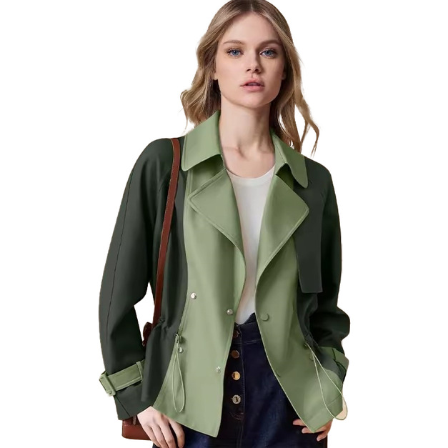 歐美時尚高級感短版風衣撞色洋氣小個子外套