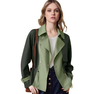 歐美時尚高級感短版風衣撞色洋氣小個子外套