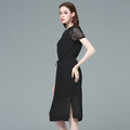 法式時尚圓通寬鬆繫帶小黑裙大尺碼洋裝_1
