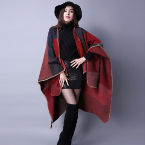 圍巾百搭格紋旅行披肩仿羊絨歐美風開叉加厚斗篷
