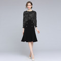 法式時尚高腰氣質顯瘦修身點點波小黑裙洋裝_1