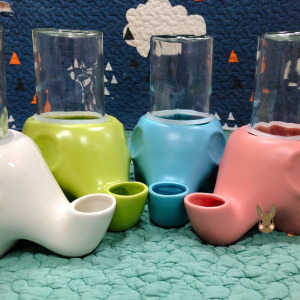 立地式大象陶瓷玻璃飲水盆500ml (4色隨機)