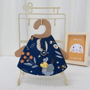 牧草圓又圓 | 老奶奶手作牽繩衣 ─ 貓咪賞鳥(藍) 黃貓 (附牽繩)