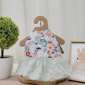 牧草圓又圓 | 老奶奶手作牽繩衣 ─ (灰花)洋裝 (附牽繩)