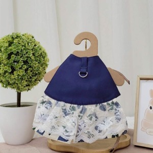 牧草圓又圓 | 老奶奶手作牽繩衣 ─ (藍)洋裝 (附牽繩)