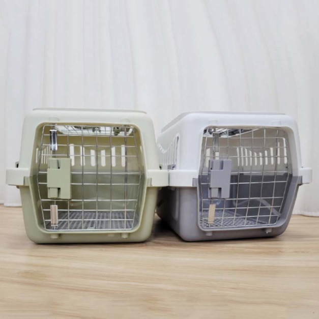 硬殼鐵網外出籠(單向開門)帶天窗 綠色/灰色