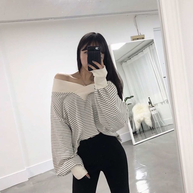 [韓國東大門]條紋小露肩