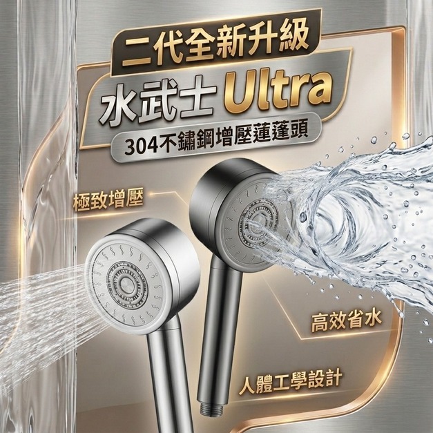 【LINE限定優惠賣場】RIMO 水武士Ultra 304不鏽鋼增壓蓮蓬頭
