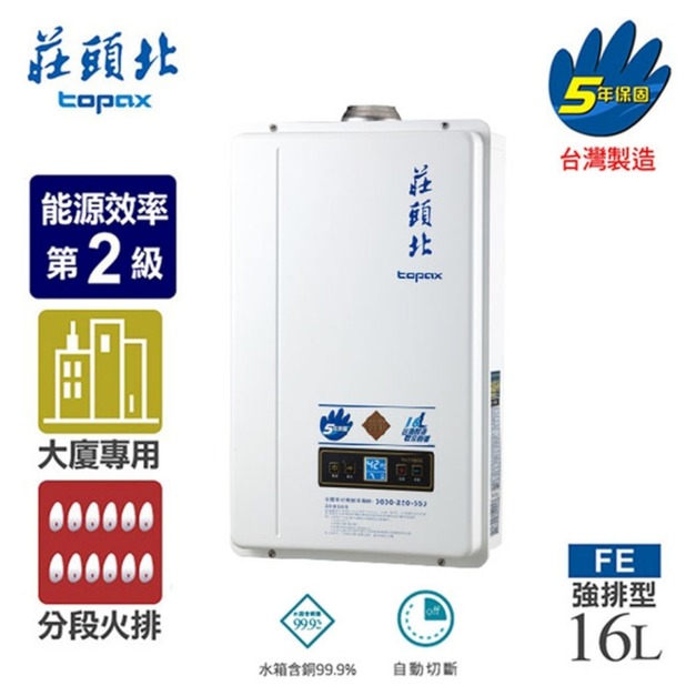 【莊頭北】16L數位恆溫分段火排強制排氣熱水器TH-7168(證照技師安裝)(限北北基不含林口三峽鶯歌)