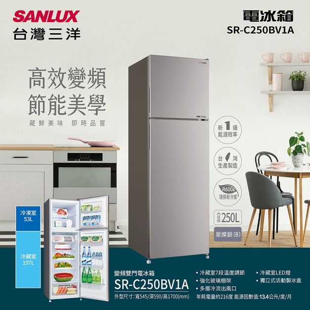 【SANLUX 台灣三洋】250公升都會小宅電冰箱(SR-C250BV1A)(原廠保固+基本安裝)