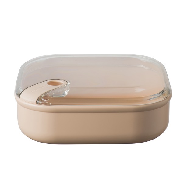 【OMADA】PULL BOX方型(扁)易拉保鮮盒-粉1L(286g-19.5x19.5xH6.7cm)