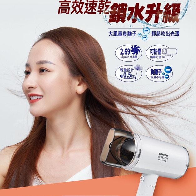 【SANLUX 台灣三洋】負離子摺疊式吹風機(HD-110N)