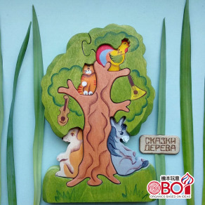 俄羅斯積木-淳木童話-立體拼圖系列: 布萊梅音樂家在樹上