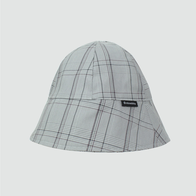 千鳥格紋圓頂帽 -淺灰色
