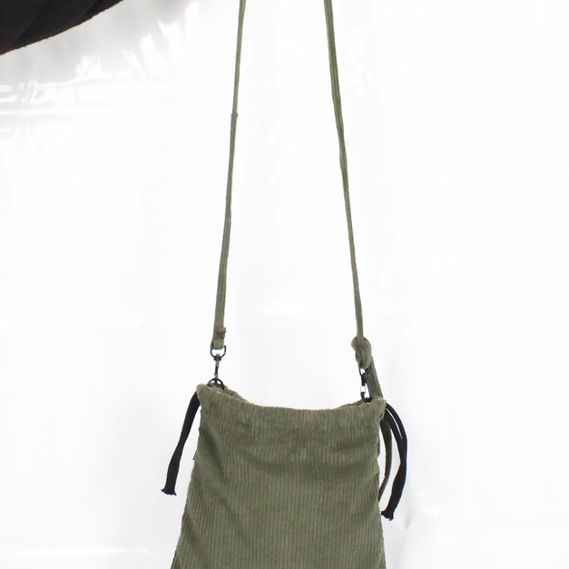 燈心絨束口斜背包 - 墨綠色