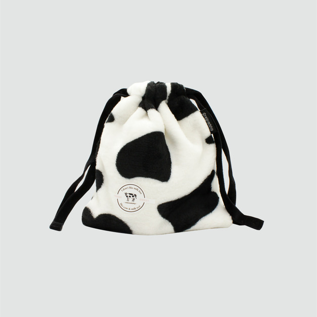 奶牛紋毛絨絨束口袋