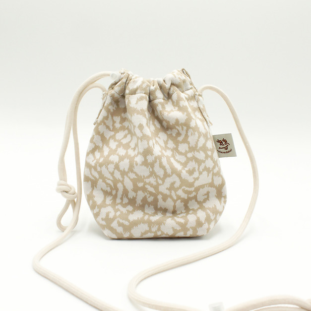 豹紋針織斜背包-米色