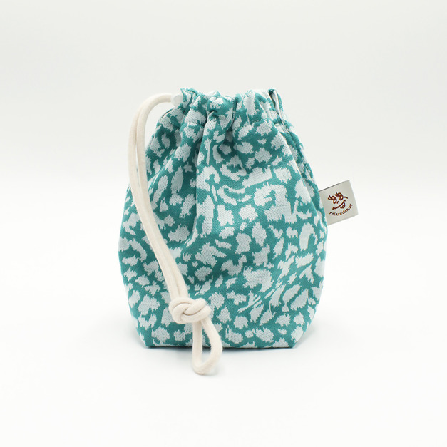 豹紋針織束口袋-綠色