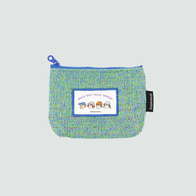 色織毛呢卡夾零錢包-藍綠色