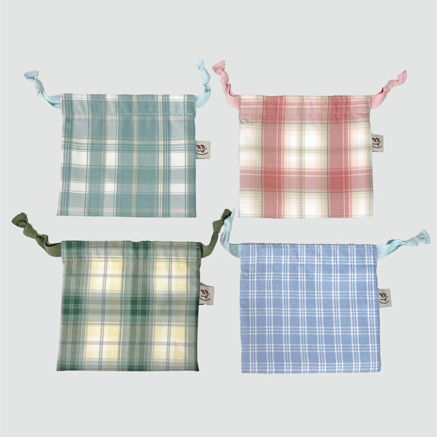 格紋小束口袋-粉色/青綠色/藍色/黃綠色